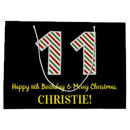 ハッピー11誕生日&メリークリスマス，名前をカスタムする ラージペーパーバッグ