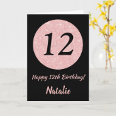 ハッピー12誕生日ブラックとバラピンク金ゴールド カード (黄色い花)