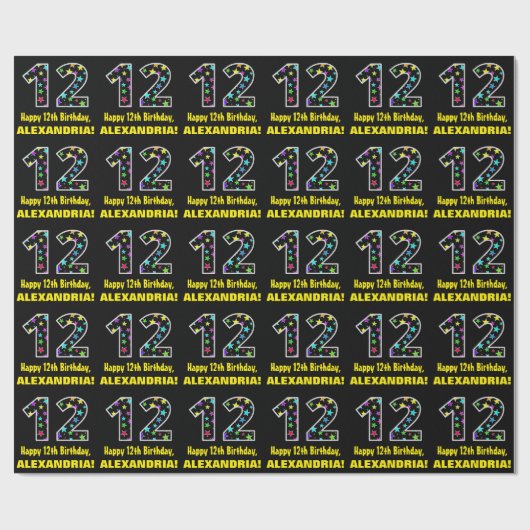 ハッピー12誕生日、おもしろいカラフルスターパターン12 ラッピングペーパー (フラット)