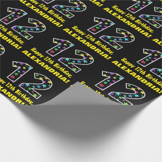 ハッピー12誕生日、おもしろいカラフルスターパターン12 ラッピングペーパー (角)