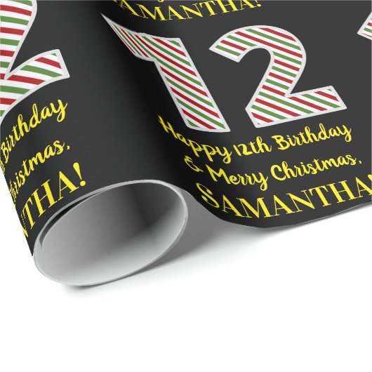 ハッピー12誕生日&メリークリスマス,名前をカスタムする ラッピングペーパー (ロールコーナー)