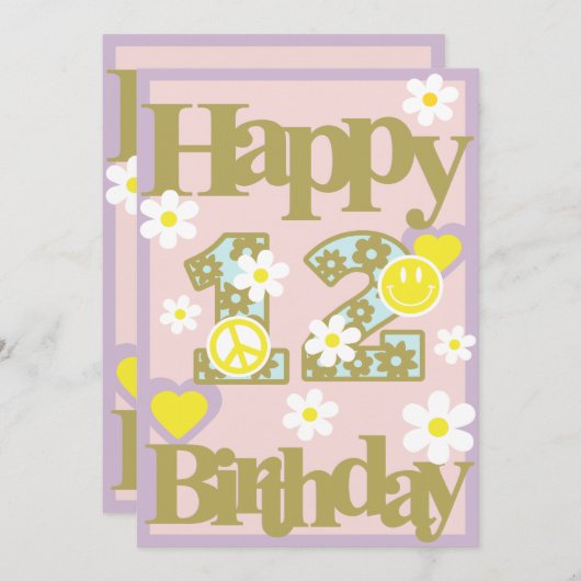 ハッピー12誕生日 – 花とガールズカード シーズンカード (正面/裏面)