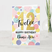 ハッピー12th誕生日パステルレインボー&金ゴールドガール カード (正面)