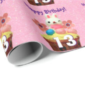 ハッピー13歳誕生日バニーカップケーキ包み紙 ラッピングペーパー (ロールコーナー)