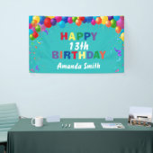 ハッピー13誕生日カラフルバルーンティール（緑がかった色） 横断幕 (トレードショー)