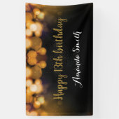 ハッピー13誕生日バナー。黒と金ゴールドグリッター 横断幕 (縦)