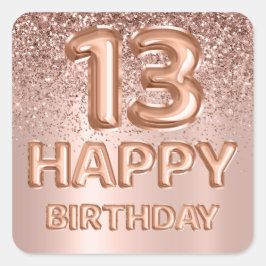 ハッピー13誕生日バラ金ゴールドグリッターバルーン スクエアシール
