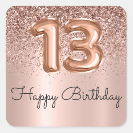 ハッピー13誕生日バラ金ゴールドグリッターモノグラム スクエアシール
