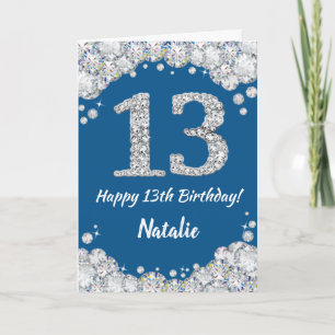 ハッピー13誕生日ブルー&シルバーグリッターカード カード