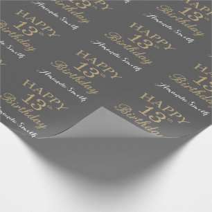 ハッピー13誕生日金ゴールドグリッターとグレー ラッピングペーパー
