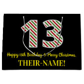 ハッピー13誕生日&メリークリスマス，名前をカスタムする ラージペーパーバッグ (正面)