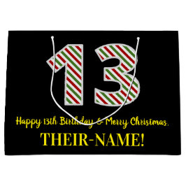 ハッピー13誕生日&メリークリスマス，名前をカスタムする ラージペーパーバッグ