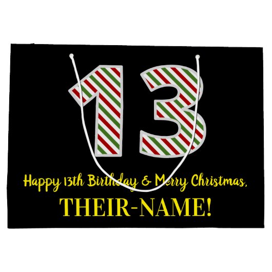 ハッピー13誕生日&メリークリスマス，名前をカスタムする ラージペーパーバッグ (裏面)