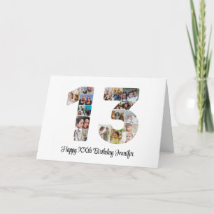 ハッピー13誕生日Number 13カスタムフォトコラージュ カード