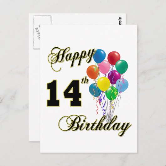 ハッピー14誕生日ギフトと誕生日アパレル ポストカード (正面/裏面)