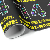 ハッピー14誕生日、おもしろいカラフルスターパターン14 ラッピングペーパー (ロールコーナー)