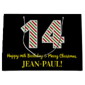 ハッピー14誕生日&メリークリスマス，名前をカスタムする ラージペーパーバッグ (正面)