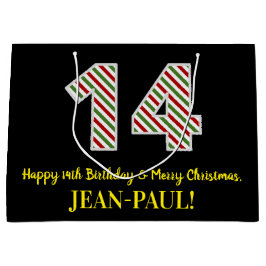 ハッピー14誕生日&メリークリスマス，名前をカスタムする ラージペーパーバッグ