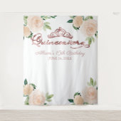 ハッピー15歳の誕生日背景 花の装飾 タペストリー (正面)