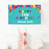 ハッピー15誕生日カラフルバルーンティール(緑がかった色) 横断幕 (インサイチュ)