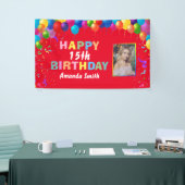 ハッピー15誕生日カラフルバルーン赤 横断幕 (トレードショー)