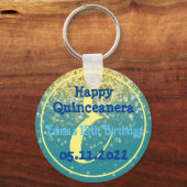 ハッピー15誕生日キンセアニェラパーティー金ゴールドグリッター キーホルダー (正面)