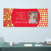ハッピー15誕生日バナーレッド&金ゴールド写真 横断幕 (トレードショー)