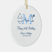 ハッピー15誕生日ブルー追加ネームmonogram bikini セラミックオーナメント (右)