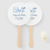 ハッピー15誕生日ブルー追加ネームmonogram bikini ハンドファン (正面&裏面)