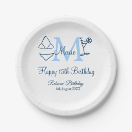 ハッピー15誕生日ブルー追加ネームmonogram bikini ペーパープレート
