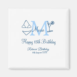 ハッピー15誕生日ブルー追加ネームmonogram bikini マグネット