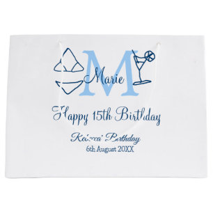 ハッピー15誕生日ブルー追加ネームmonogram bikini ラージペーパーバッグ