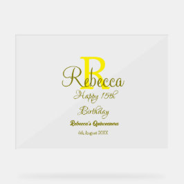 ハッピー15誕生日黄色の追加の名前monogram moder アクリルサイン