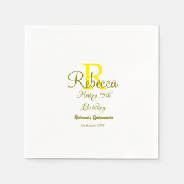 ハッピー15誕生日黄色の追加の名前monogram moder スタンダードカクテルナプキン
