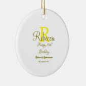 ハッピー15誕生日黄色の追加の名前monogram moder セラミックオーナメント (右)