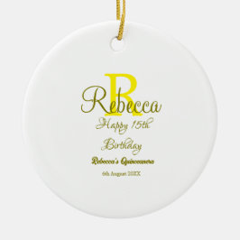 ハッピー15誕生日黄色の追加の名前monogram moder セラミックオーナメント