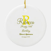 ハッピー15誕生日黄色の追加の名前monogram moder セラミックオーナメント (裏面)