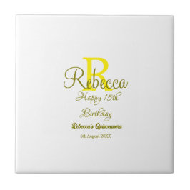 ハッピー15誕生日黄色の追加の名前monogram moder タイル