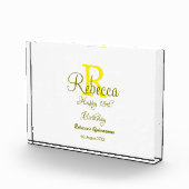 ハッピー15誕生日黄色の追加の名前monogram moder フォトブロック (右)