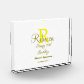 ハッピー15誕生日黄色の追加の名前monogram moder フォトブロック (左)