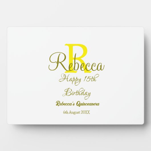 ハッピー15誕生日黄色の追加の名前monogram moder フォトプラーク (正面)