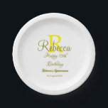 ハッピー15誕生日黄色の追加の名前monogram moder ペーパープレート<br><div class="desc">美しいデザイン</div>