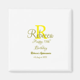 ハッピー15誕生日黄色の追加の名前monogram moder マグネット