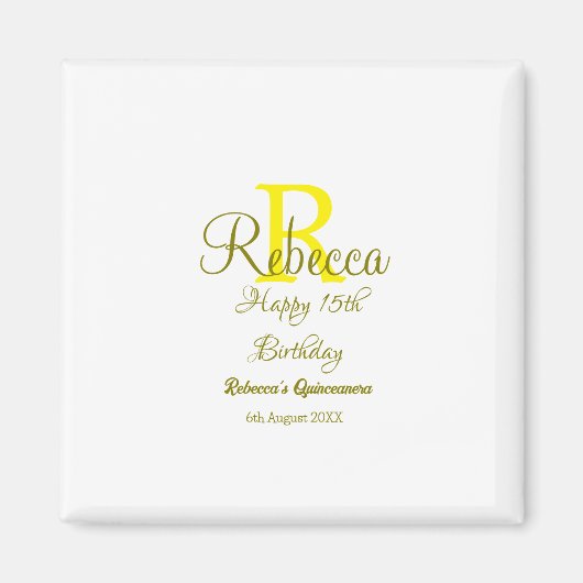 ハッピー15誕生日黄色の追加の名前monogram moder マグネット (正面)