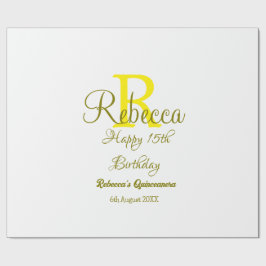ハッピー15誕生日黄色の追加の名前monogram moder ラッピングペーパー