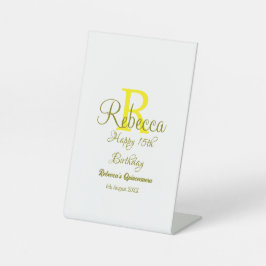 ハッピー15誕生日黄色の追加の名前monogram moder 台座サイン