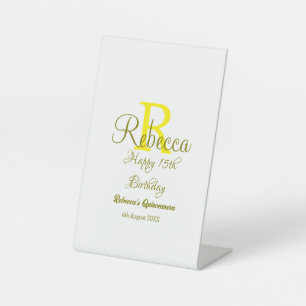 ハッピー15誕生日黄色の追加の名前monogram moder 台座サイン