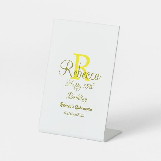 ハッピー15誕生日黄色の追加の名前monogram moder 台座サイン (正面)