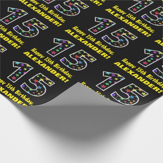 ハッピー15誕生日、おもしろいカラフルスターパターン15 ラッピングペーパー (角)