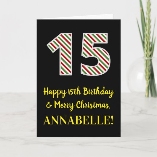 ハッピー15誕生日&メリークリスマス,名前をカスタムする カード (正面)